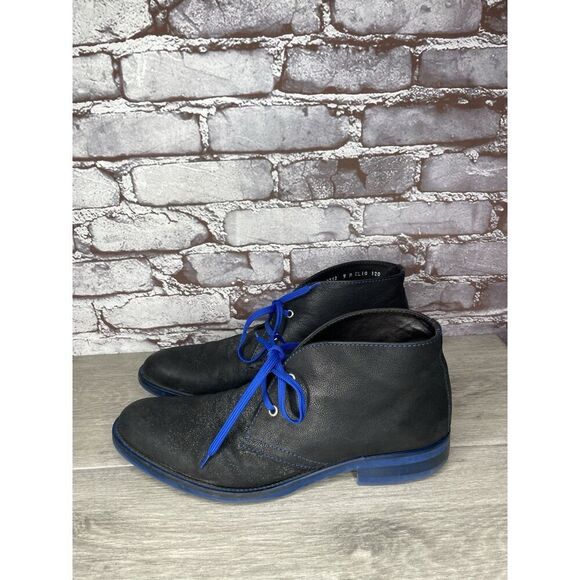 Donald J Pliner ELIO Black Leather Blue Pebble Lace Chukka Ankle Boots Men 9M/42 - Picture 14 of 16